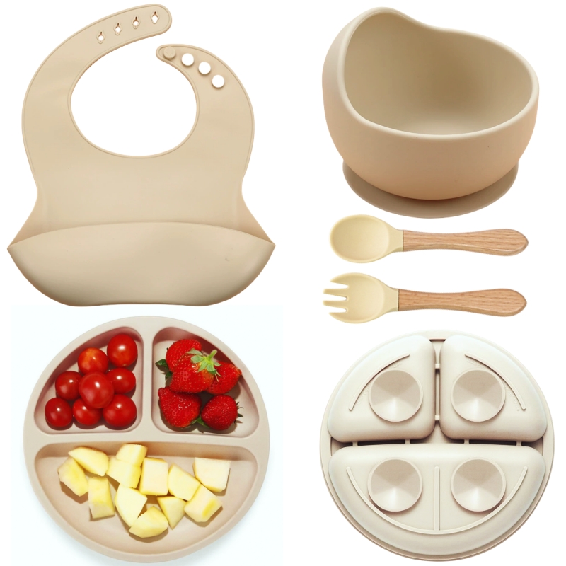 Silicone Baby Bibs - 5Pcs Silicone Baby Feeding Set Safe