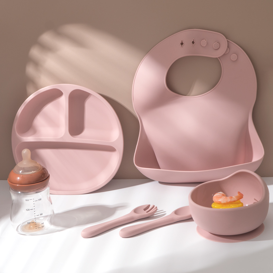 5Pcs Baby Silicone Feeding Set - Silicone Baby Bibs avaliação e preço