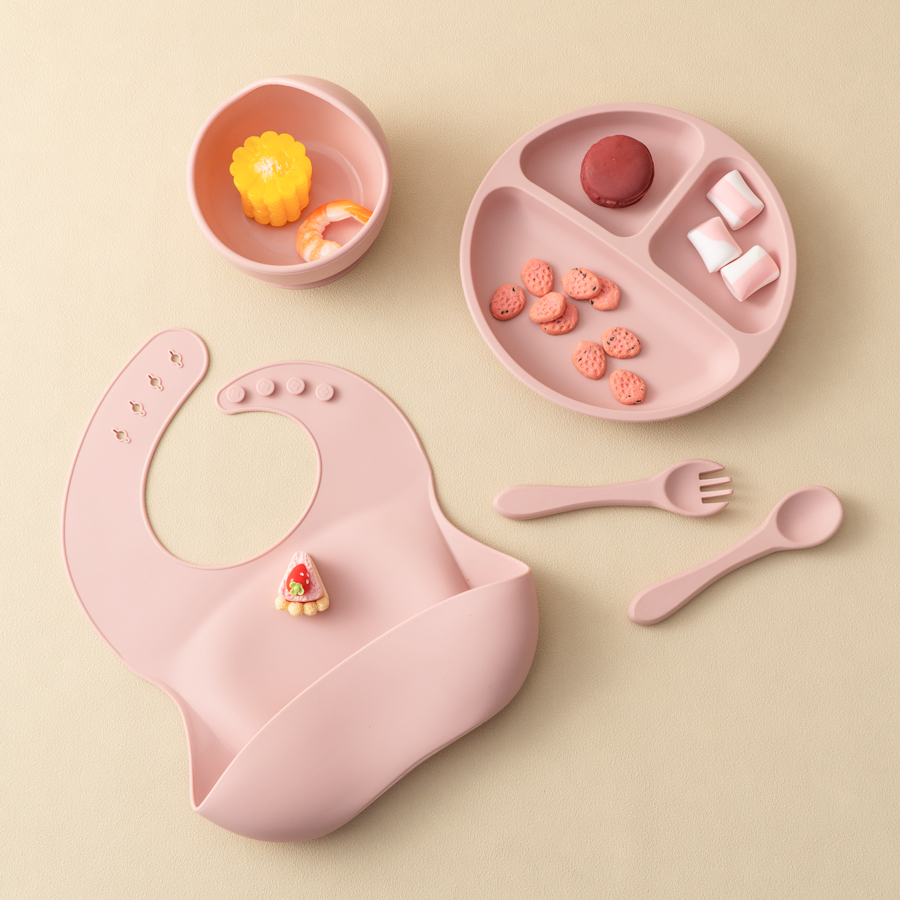 5Pcs Baby Silicone Feeding Set - Silicone Baby Bibs avaliação e preço