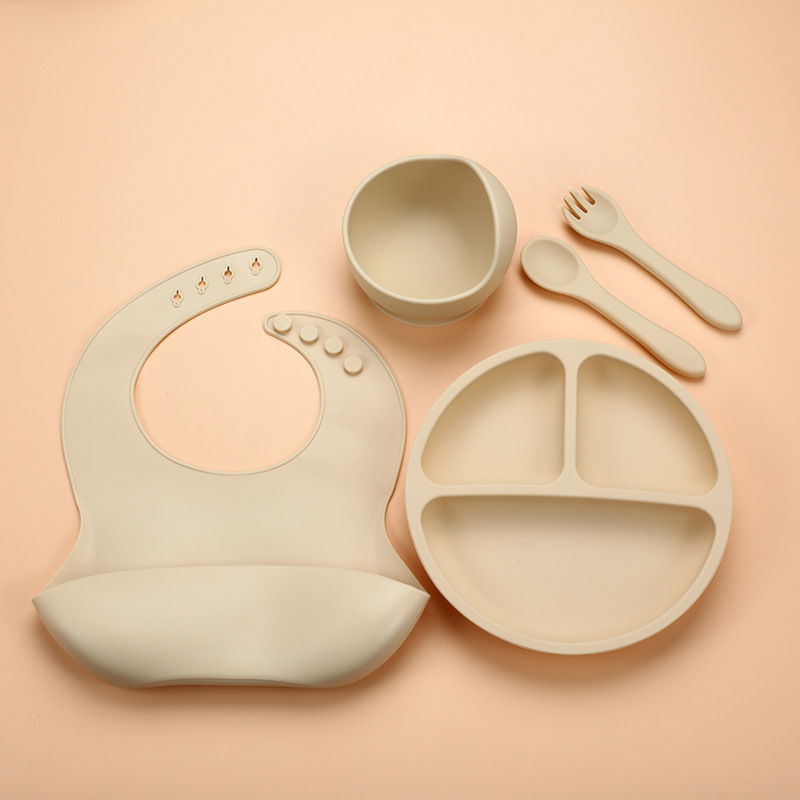 5Pcs Silicone Baby Feeding Set - Silicone Baby Bibs avaliação e preço