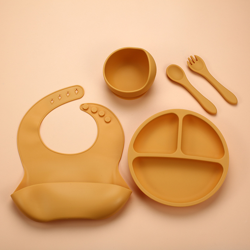 5Pcs Silicone Baby Feeding Set - Silicone Baby Bibs avaliação e preço